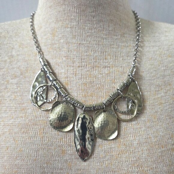 Chicos Necklace Gold & Silver Tone Disc Ring Beaded Statement 18" Boho - Picture 1 of 7